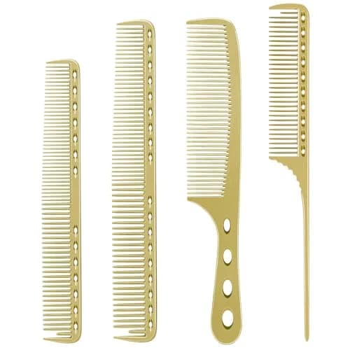 CGBARBER 4 Types Aluminum Hair Combs Set | Golden Metal Styling & Cutting Combs thumbnail 1