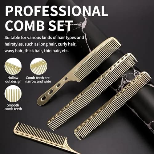 CGBARBER 4 Types Aluminum Hair Combs Set | Golden Metal Styling & Cutting Combs thumbnail 3