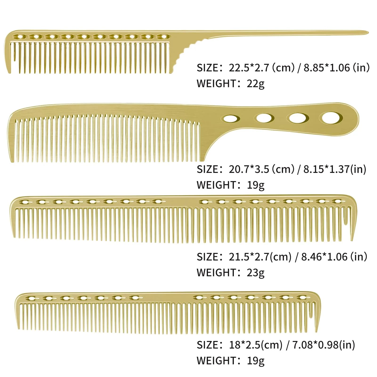 CGBARBER 4 Types Aluminum Hair Combs Set | Golden Metal Styling & Cutting Combs - view 4