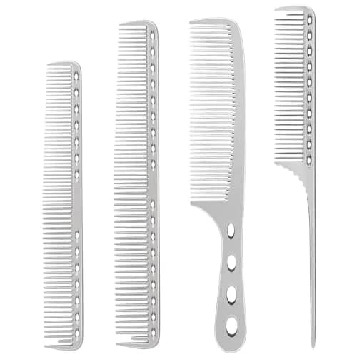 CGBARBER Silver Aluminum Hair Comb Set | 4-Piece Styling & Cutting Comb Kit thumbnail 1