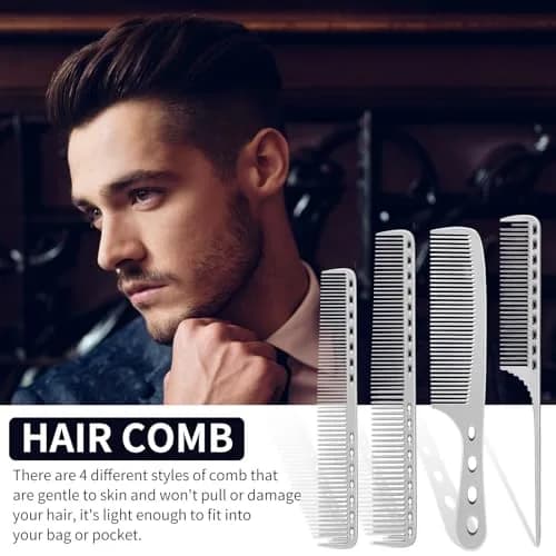 CGBARBER Silver Aluminum Hair Comb Set | 4-Piece Styling & Cutting Comb Kit thumbnail 2