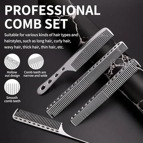CGBARBER Silver Aluminum Hair Comb Set | 4-Piece Styling & Cutting Comb Kit thumbnail 3