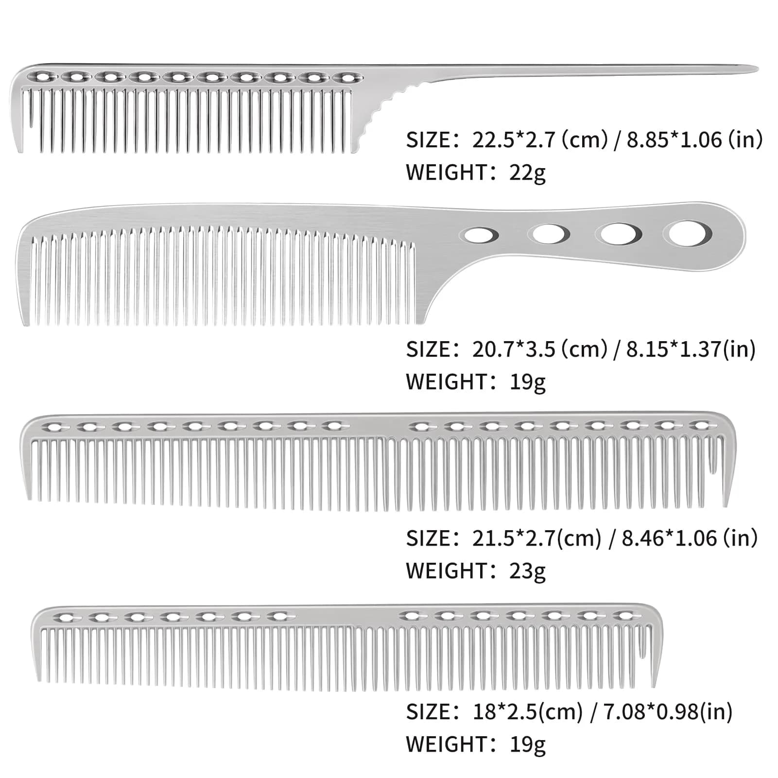 CGBARBER Silver Aluminum Hair Comb Set | 4-Piece Styling & Cutting Comb Kit - view 4