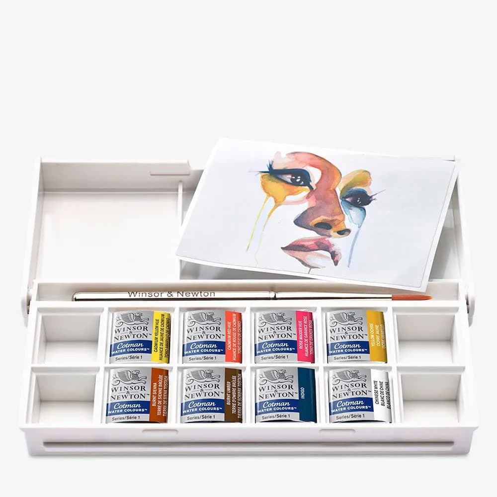 Winsor & Newton Cotman Watercolor Paint Set, 8 Half Pan Portrait Colors | Fine Art Pigments, Transparent Color — Red,Rose,White,Yellow