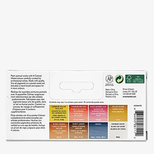 Winsor & Newton Cotman Watercolor Paint Set, 8 Half Pan Portrait Colors | Fine Art Pigments, Transparent Color thumbnail 3