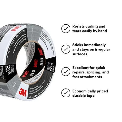 3M All Purpose Duct Tape DT8 Silver 1.88 in x 60 yd (156g) | Industrial Strength, Water Resistant thumbnail 2