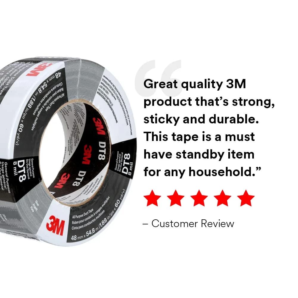3M All Purpose Duct Tape DT8 Silver 1.88 in x 60 yd (156g) | Industrial Strength, Water Resistant - view 4