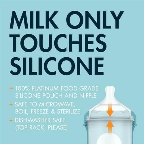 Boon Nursh Silicone Baby Bottles - Medium Flow - Tie Dye - 8 Oz (237ml) - 3 Count | Air-Free Feeding for Reduced Colic thumbnail 4