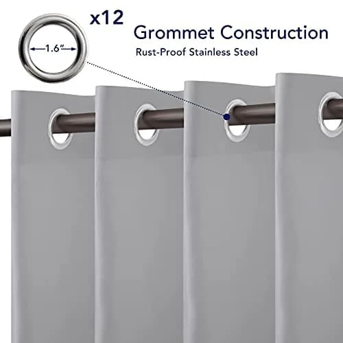 PureFit Waterproof Outdoor Curtains for Patio 241cm x 254cm | Weatherproof UV Resistant Light Gray Grommet Panels thumbnail 4