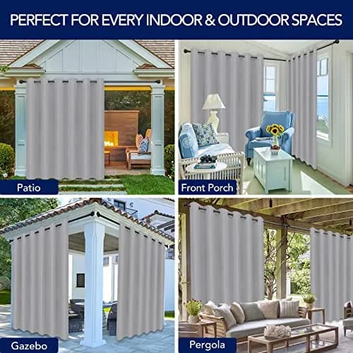 PureFit Waterproof Outdoor Curtains for Patio 241cm x 254cm | Weatherproof UV Resistant Light Gray Grommet Panels thumbnail 5