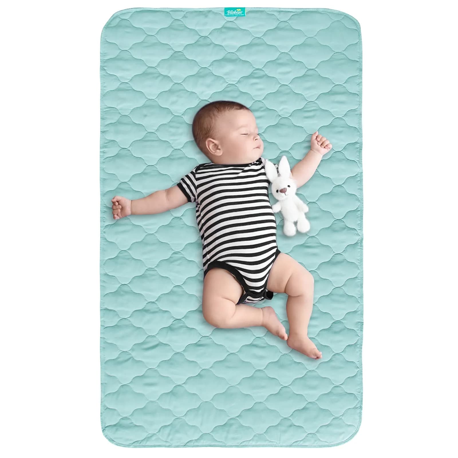 Biloban Waterproof Crib Mattress Protector Pink 71cm (28") x 132cm (52") | Breathable Quilted Pad for Safe Sleep — Aqua