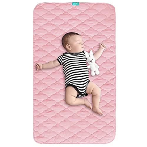 Biloban Waterproof Crib Mattress Protector Pink 71cm (28") x 132cm (52") | Breathable Quilted Pad for Safe Sleep thumbnail 1