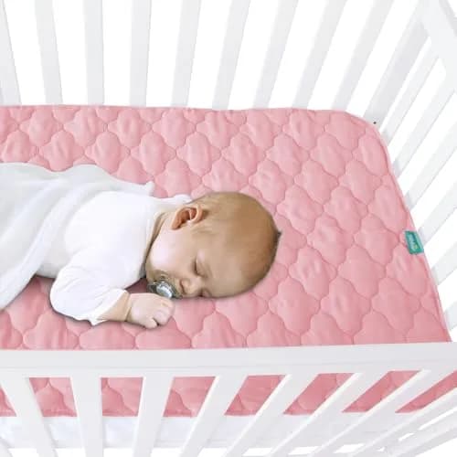 Biloban Waterproof Crib Mattress Protector Pink 71cm (28") x 132cm (52") | Breathable Quilted Pad for Safe Sleep thumbnail 5