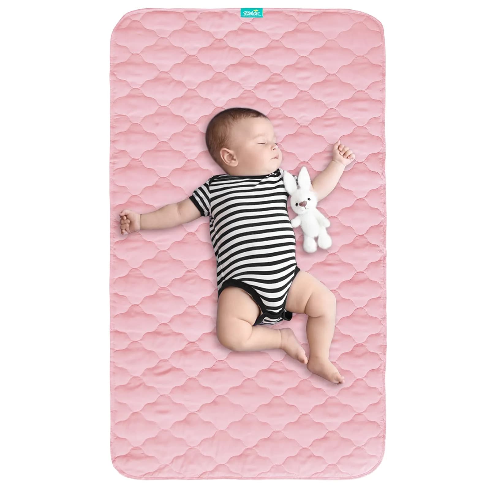 Biloban Waterproof Crib Mattress Protector Pink 71cm (28") x 132cm (52") | Breathable Quilted Pad for Safe Sleep