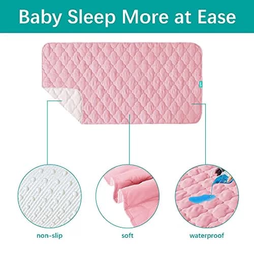 Biloban Waterproof Crib Mattress Protector Pink 71cm (28") x 132cm (52") | Breathable Quilted Pad for Safe Sleep thumbnail 2