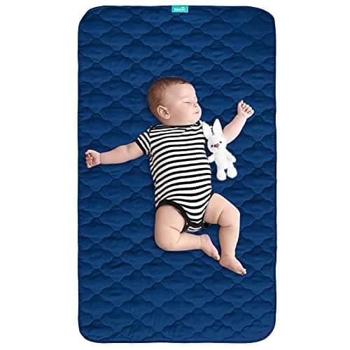 Biloban Waterproof Crib Mattress Protector Pad 52"x28" Navy | Breathable Quilted 4-Layer Design thumbnail 1