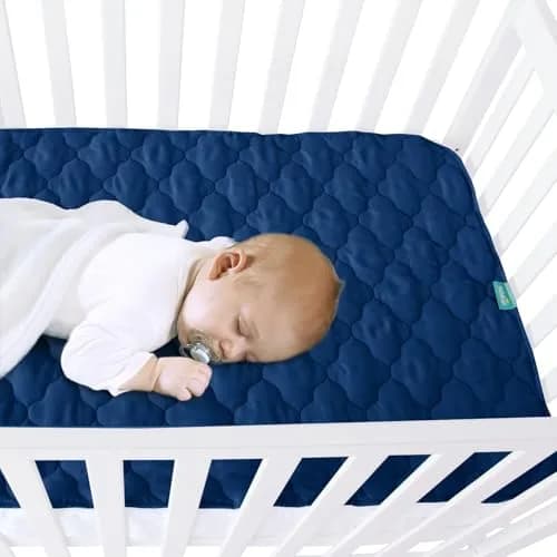 Biloban Waterproof Crib Mattress Protector Pad 52"x28" Navy | Breathable Quilted 4-Layer Design thumbnail 5