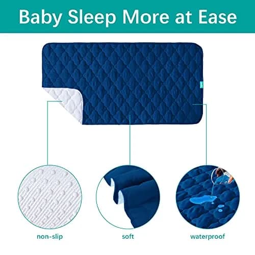 Biloban Waterproof Crib Mattress Protector Pad 52"x28" Navy | Breathable Quilted 4-Layer Design thumbnail 2