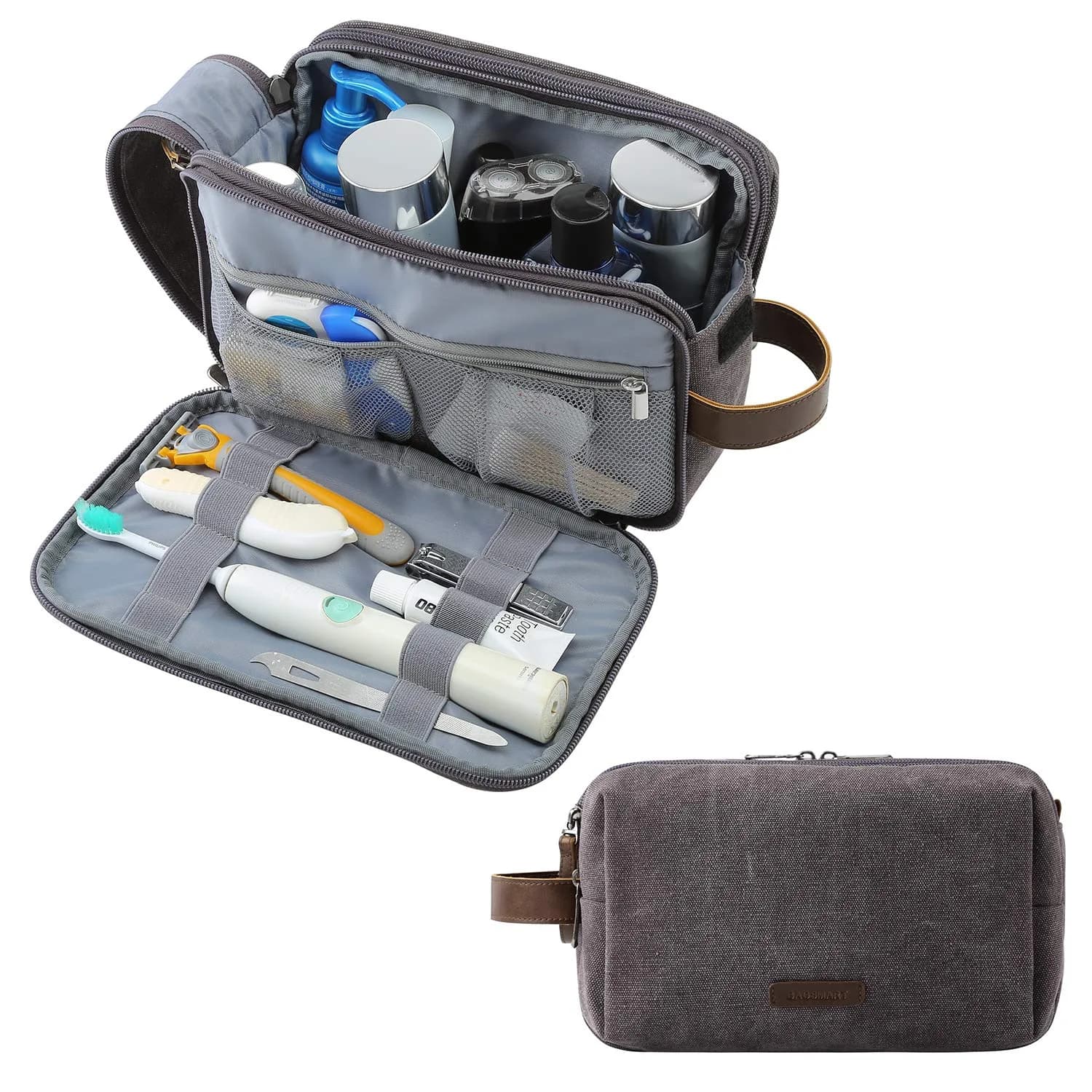 BAGSMART Toiletry Bag for Men, Canvas Travel Organizer, Water-resistant, Large | Water-resistant Dopp Kit for Toiletries