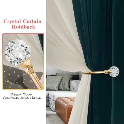 KOLAKO Rose Gold Crystal Ball Curtain Holdbacks, U Shaped Wall Mounted Drapery Hooks, 4-Pack - view 3