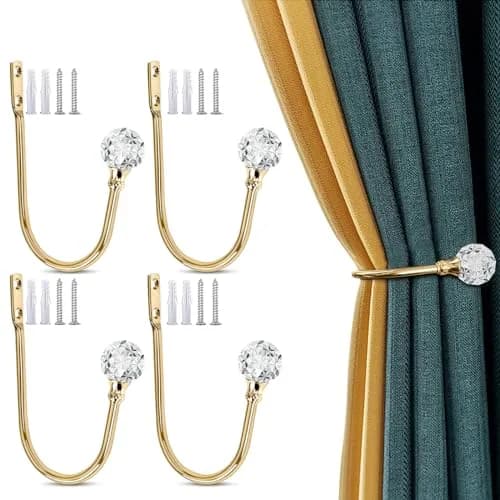 KOLAKO Crystal Ball Curtain Holdbacks, U Shaped Wall Mounted Drapery Hooks with Crystal Ball, 2-Pack Silver — Rose Gold