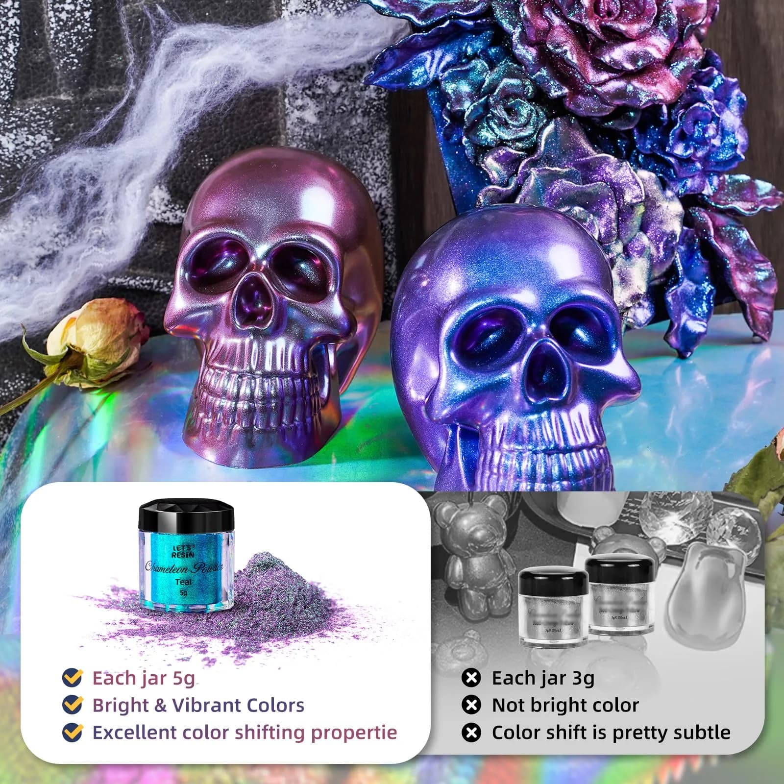 LET'S RESIN Chameleon Mica Powder 50g (1.7oz) | 10 Color Shift Pigment Set for Resin Crafts - view 4