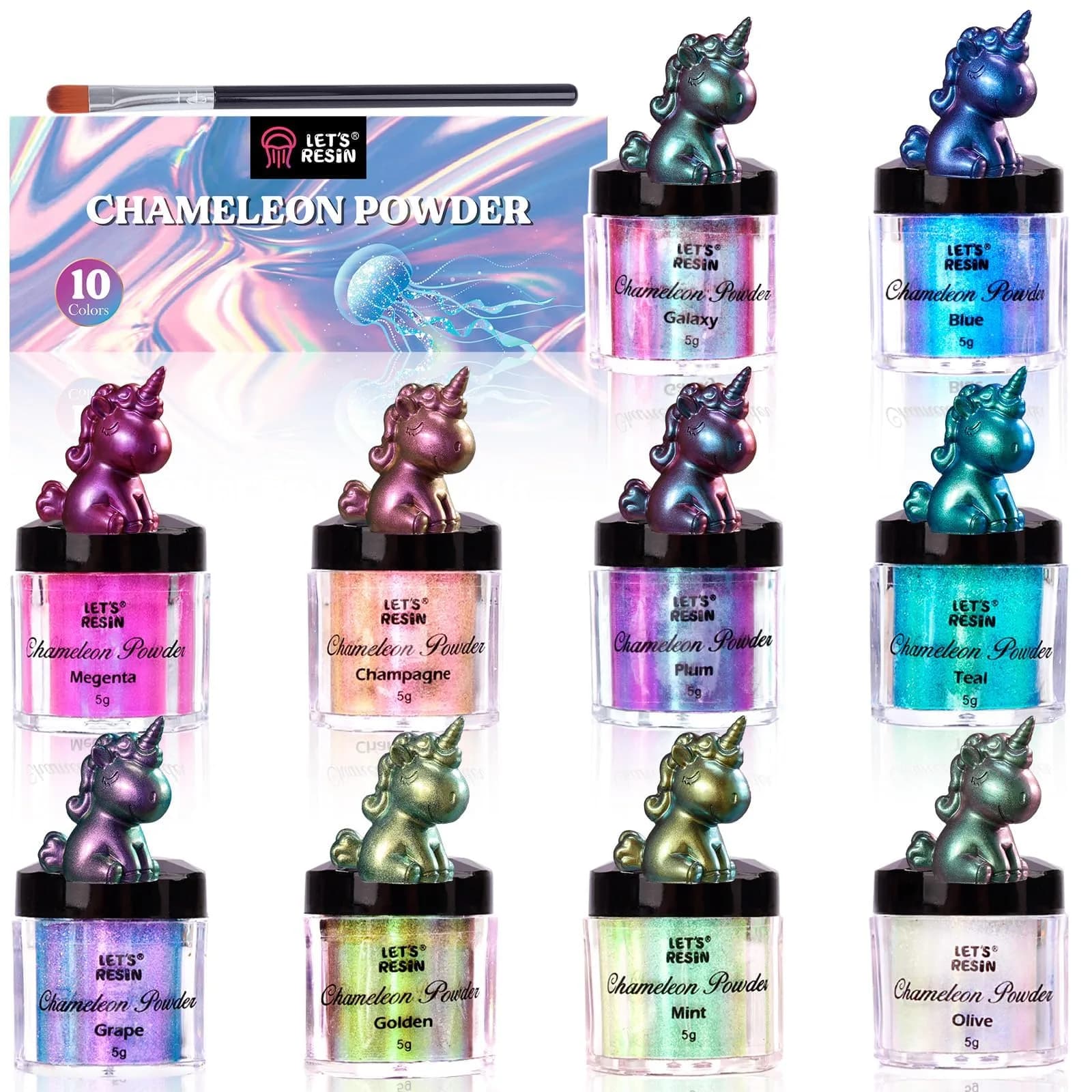 LET'S RESIN Chameleon Mica Powder 50g (1.7oz) | 10 Color Shift Pigment Set for Resin Crafts - main product image
