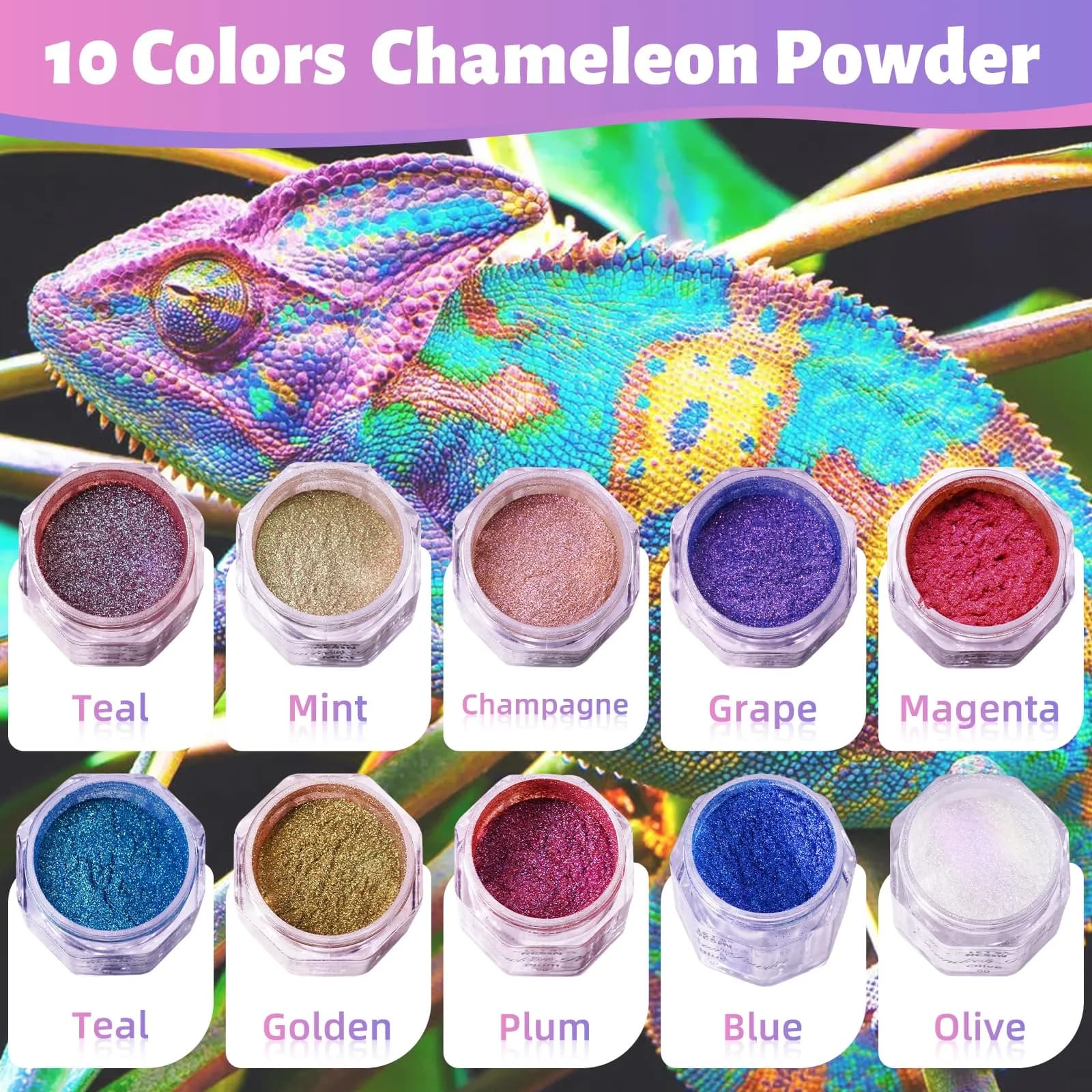 LET'S RESIN Chameleon Mica Powder 50g (1.7oz) | 10 Color Shift Pigment Set for Resin Crafts - view 2