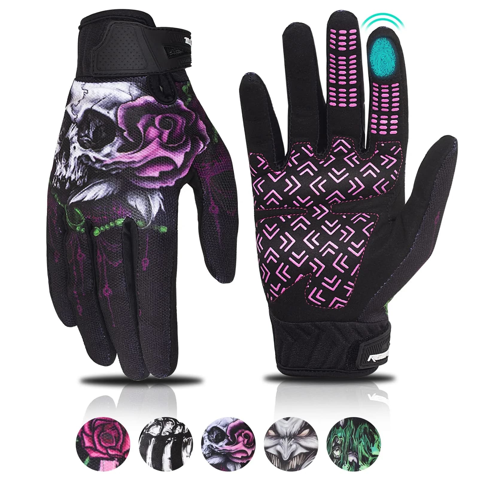 RIGWARL Women's Touchscreen Motorcycle Gloves - Pink, Breathable, Non-Slip, Full Finger for Mountain Bike, Cycling, ATV, MTB | Impact & Abrasion Protection