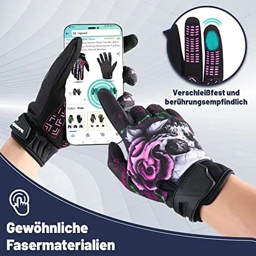 RIGWARL Women's Touchscreen Motorcycle Gloves - Pink, Breathable, Non-Slip, Full Finger for Mountain Bike, Cycling, ATV, MTB | Impact & Abrasion Protection thumbnail 2