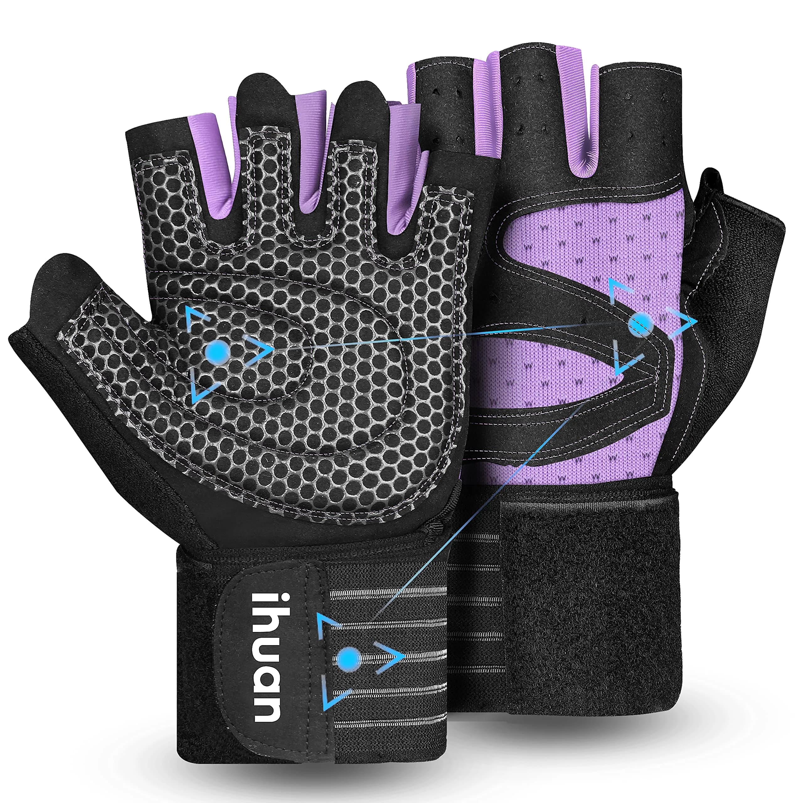 ihuan Ventilated Weight Lifting Gym Workout Gloves with Wrist Wrap Support, Small Purple | Full Palm Protection & Breathable Microfiber