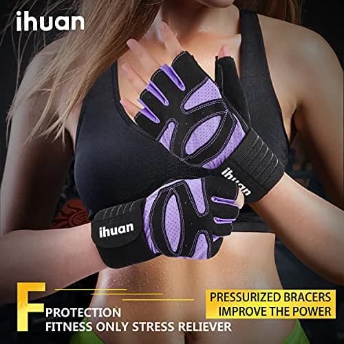 ihuan Ventilated Weight Lifting Gym Workout Gloves with Wrist Wrap Support, Small Purple | Full Palm Protection & Breathable Microfiber thumbnail 5
