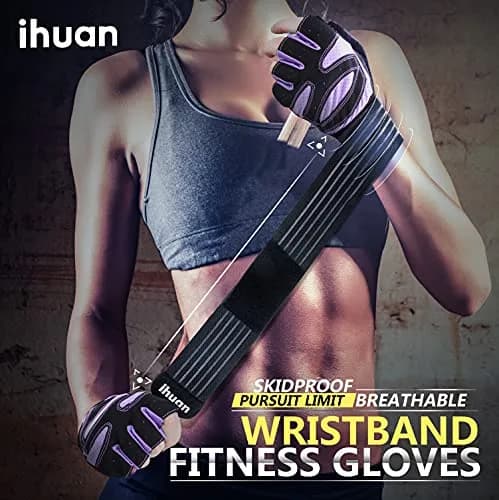 ihuan Ventilated Weight Lifting Gym Workout Gloves with Wrist Wrap Support, Small Purple | Full Palm Protection & Breathable Microfiber thumbnail 6