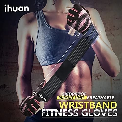 ihuan Ventilated Weight Lifting Gym Workout Gloves with Wrist Wrap Support, Medium, Pink | Full Palm Protection for Men & Women thumbnail 6