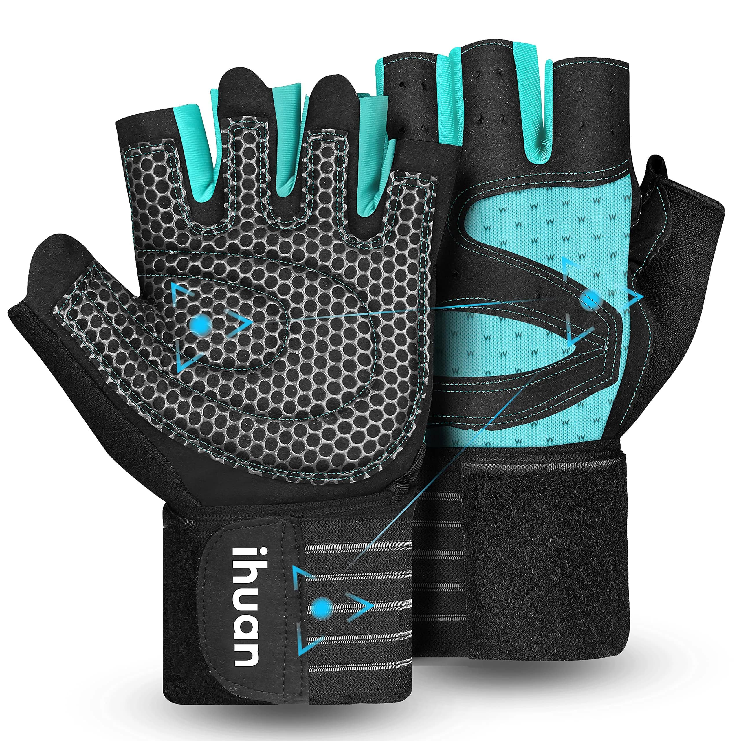 ihuan Ventilated Weight Lifting Gym Gloves with Wrist Support | Full Palm Protection for Men & Women — Green