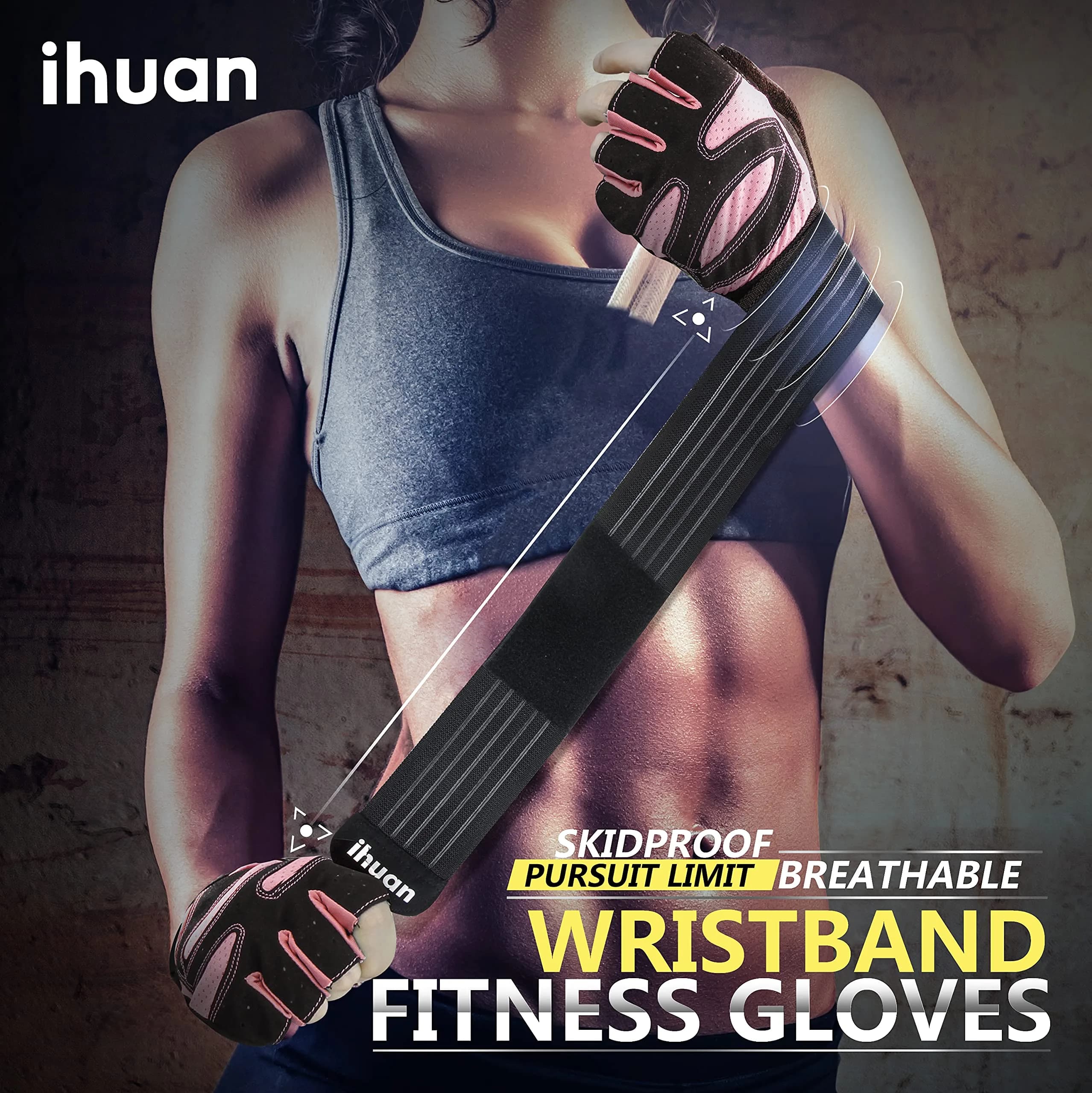ihuan Ventilated Weight Lifting Gym Workout Gloves with Wrist Wrap Support for Men & Women, Full Palm Protection, for Weightlifting, Training, Fitness, Hanging, Pull ups thumbnail 6