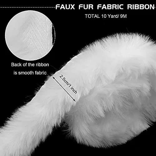 WILLBOND White Faux Fur Trim Ribbon 0.98in x 29.5ft | Fluffy Xmas Craft Decor thumbnail 2