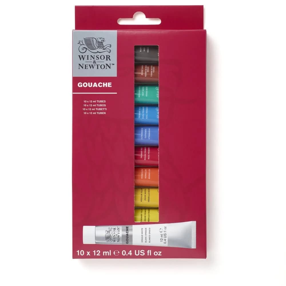 Winsor & Newton Designers Gouache Paint Set 12ml Tubes (10 Colors) | Vibrant Opaque Matte Finish - main product image