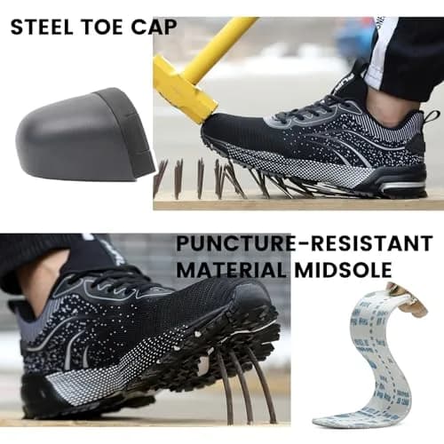 Furuian Steel Toe Shoes for Men & Women 13.5 Women/12 Men | Comfortable Puncture-Resistant Safety Shoes thumbnail 4