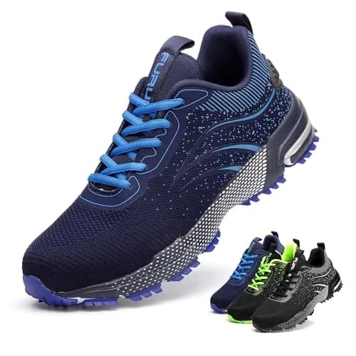 Furuian Steel Toe Shoes for Men & Women | Impact-Resistant, Breathable, Slip-Resistant Safety Shoes (Size 6 Women/4 Men, Blue) thumbnail 1