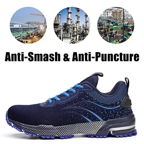 Furuian Steel Toe Shoes for Men & Women | Impact-Resistant, Breathable, Slip-Resistant Safety Shoes (Size 6 Women/4 Men, Blue) thumbnail 4