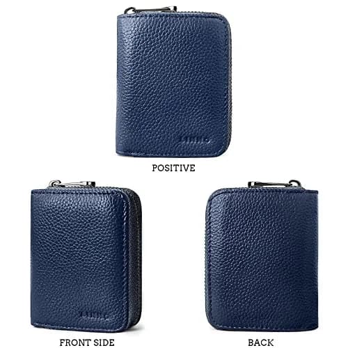 Linno RFID 20 Slots Credit Card Holder Genuine Leather Small Wallet with Zipper for Women or Men thumbnail 5