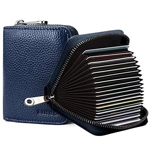 Linno Dark Blue RFID Genuine Leather Credit Card Holder Wallet with Zipper - 20 Slots - main product image