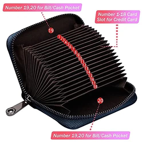 Linno Dark Blue RFID Genuine Leather Credit Card Holder Wallet with Zipper - 20 Slots - view 2
