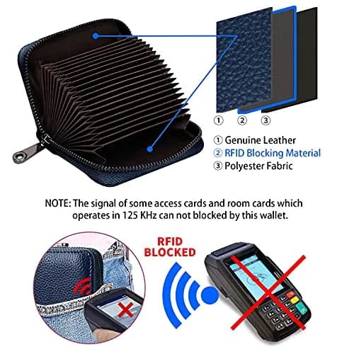 Linno Dark Blue RFID Genuine Leather Credit Card Holder Wallet with Zipper - 20 Slots - view 3