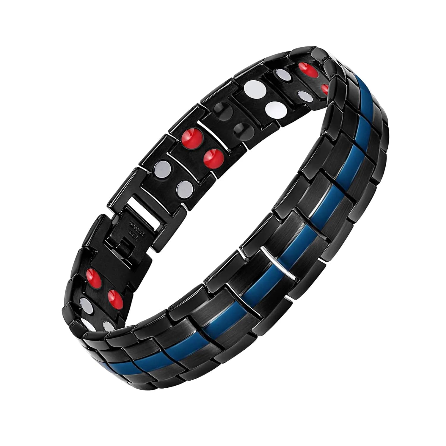 Feraco Black & Blue Magnetic Therapy Bracelet with Double Row Magnets 22cm (8.66 inch) | Hypoallergenic Titanium Steel - main product image