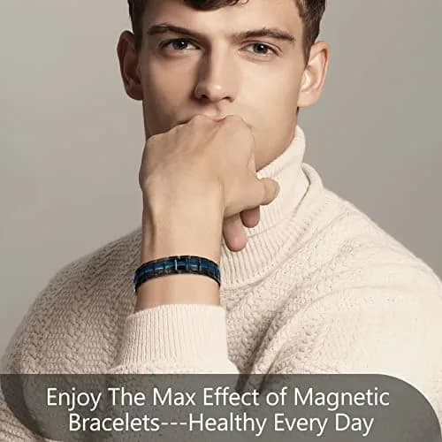 Feraco Black & Blue Magnetic Therapy Bracelet with Double Row Magnets 22cm (8.66 inch) | Hypoallergenic Titanium Steel thumbnail 4