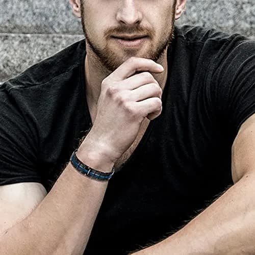 Feraco Black & Blue Magnetic Therapy Bracelet with Double Row Magnets 22cm (8.66 inch) | Hypoallergenic Titanium Steel thumbnail 5