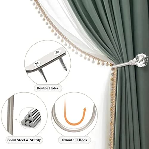 KOLAKO Crystal Curtain Holdbacks 4 Pack Silver Tieback Hooks | Decorative Metal Window Treatment Holdback thumbnail 5
