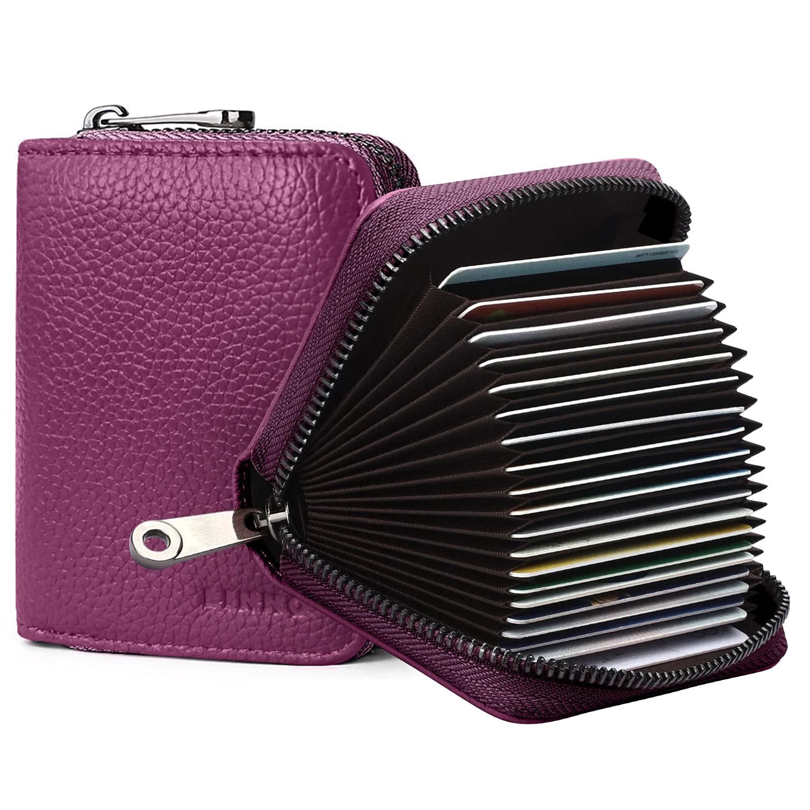 Linno Purple RFID Genuine Leather Credit Card Holder Wallet with Zipper | 20 Slots thumbnail 1